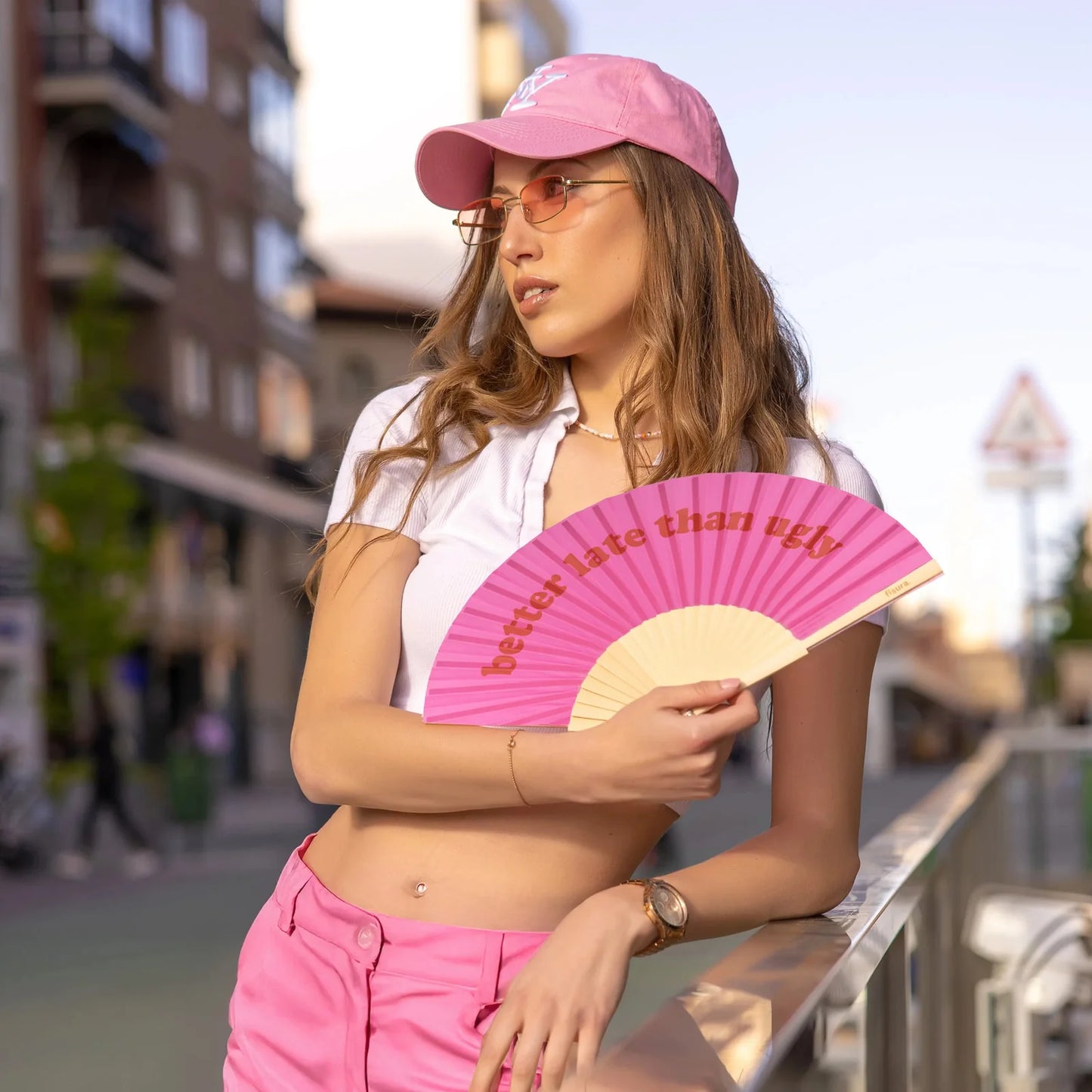 “Better Late Than Ugly” Pink Fan