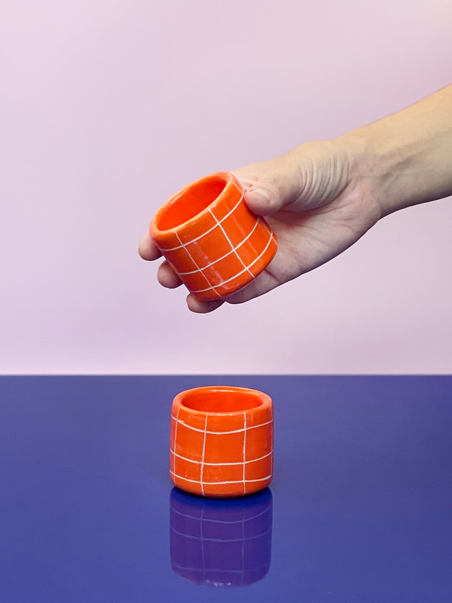 Ceramic - Small Cup | Orange Grid