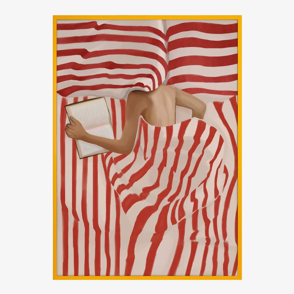 Red Striped Bed Reader Art Print