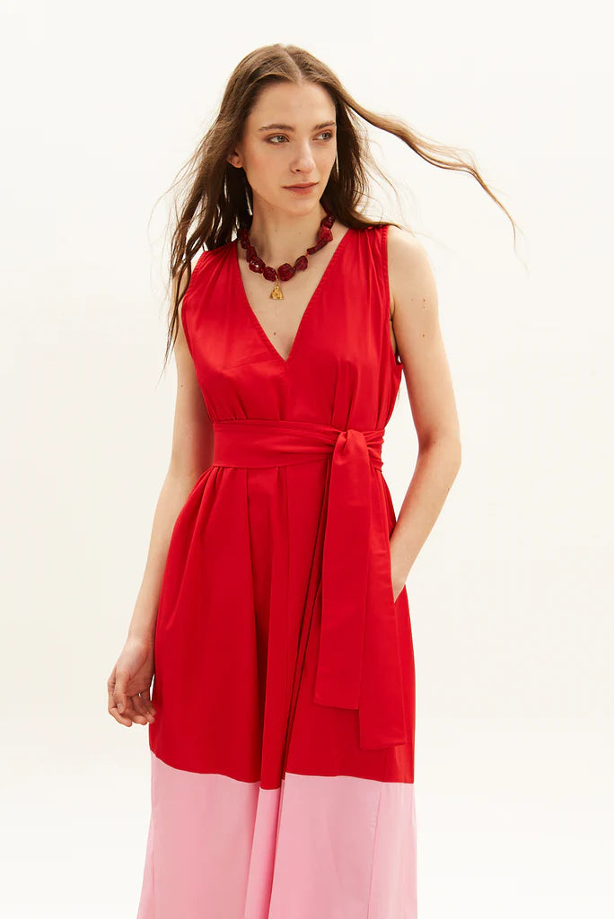 The Long V Dress - Red & Pink