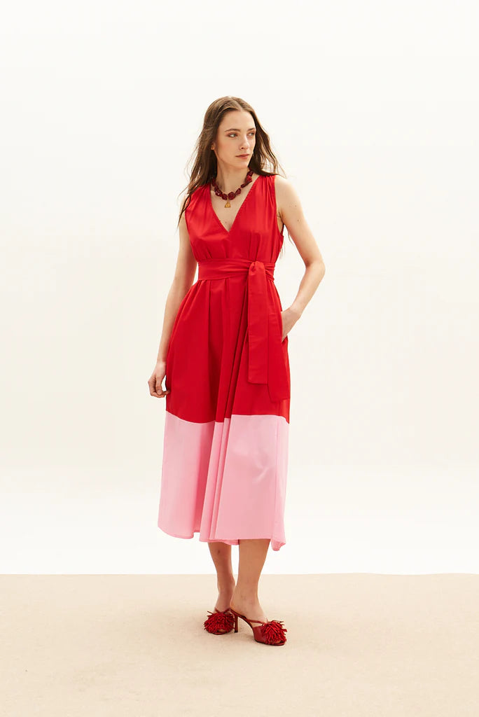 The Long V Dress - Red & Pink
