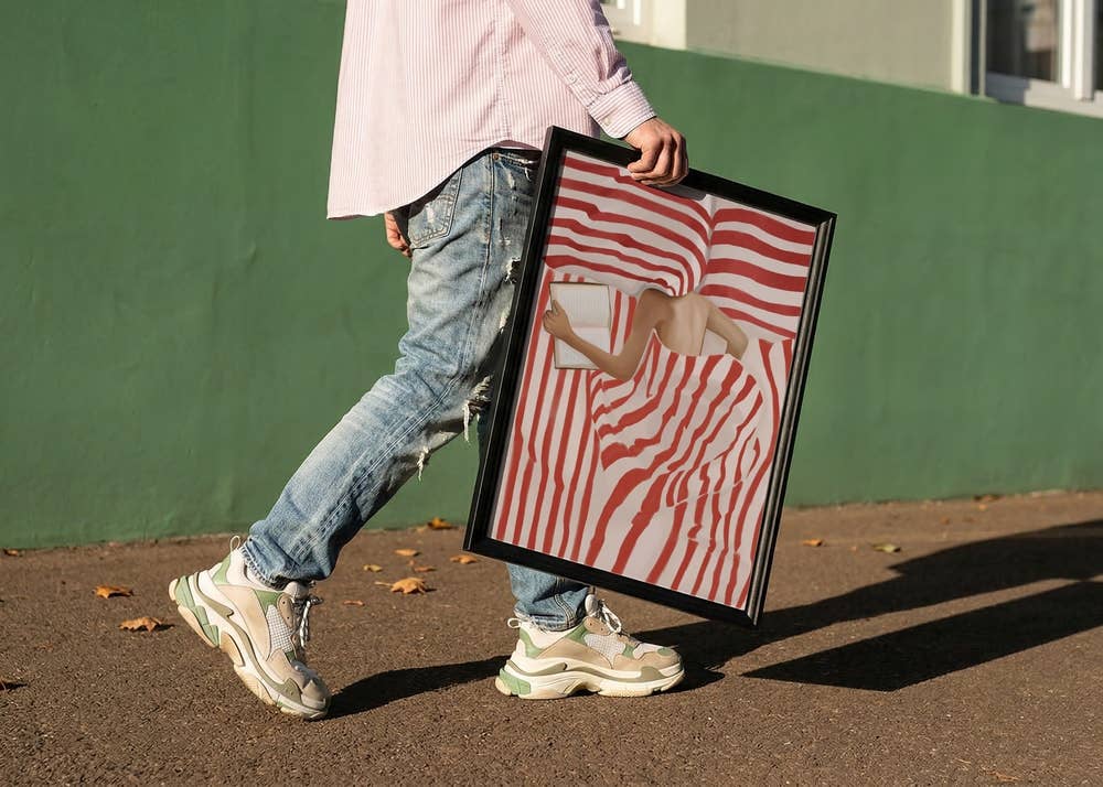Red Striped Bed Reader Art Print