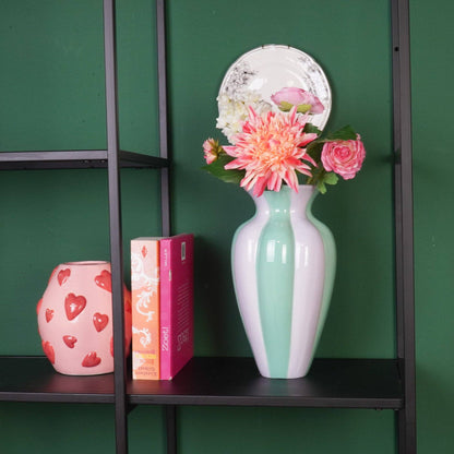 Flower Vase- Pleated Vase-Ceramic- Lilac/ Green- 16,5x16,5x29,5 cm