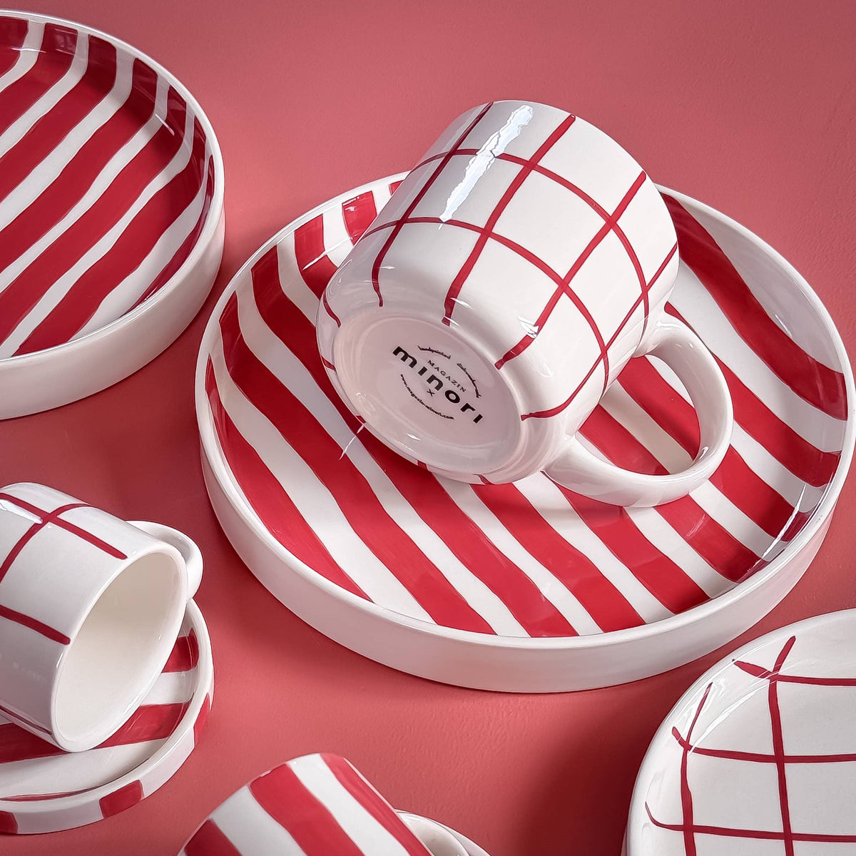 Large bowl Stripes - tramonto red