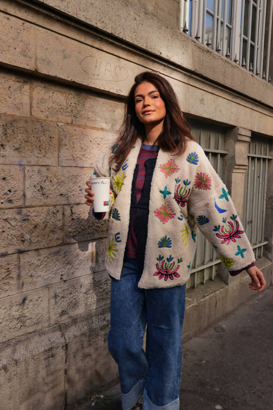 Veste Sherpa Brodée "Bloom"