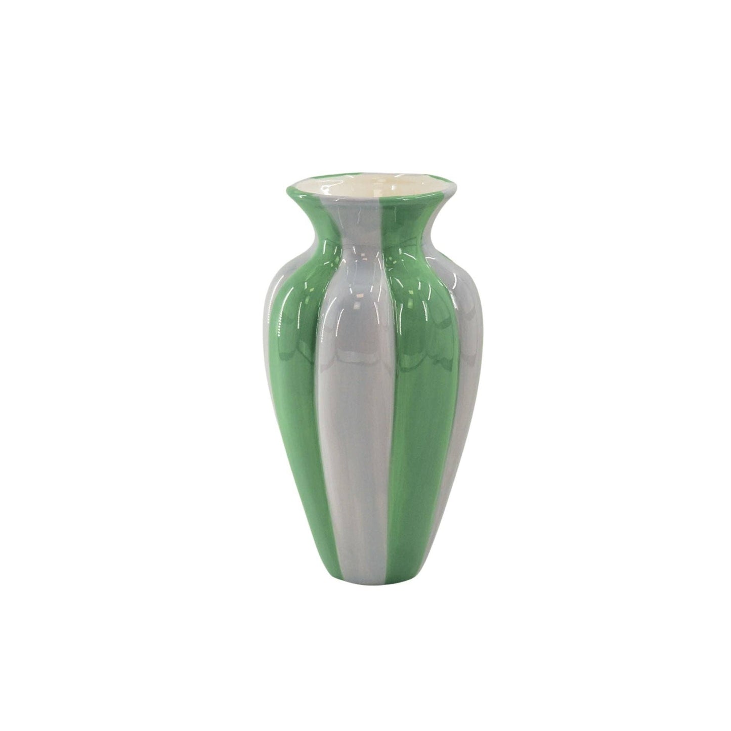 Flower Vase- Pleated Vase-Ceramic- Lilac/ Green- 16,5x16,5x29,5 cm