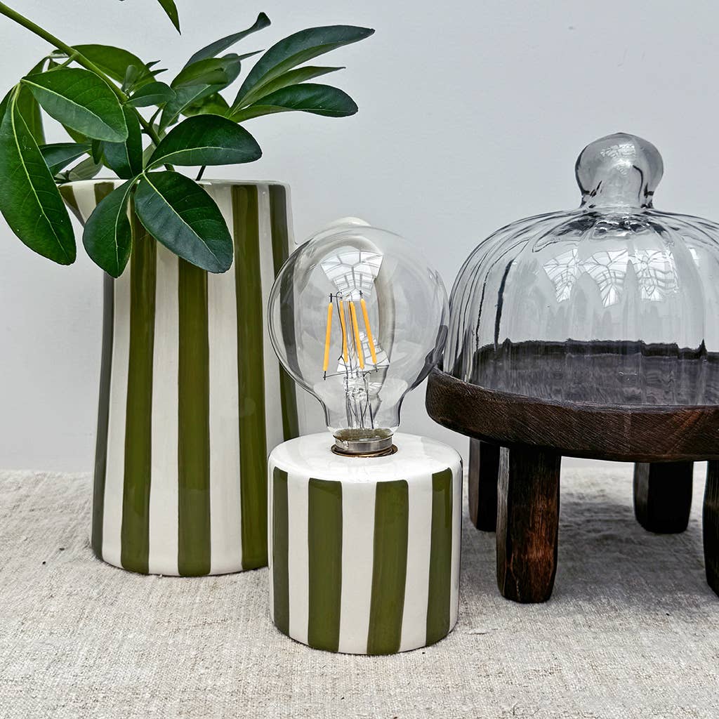 Khaki Stripe LED Decoration with Batteries D8.8 H17.5cm