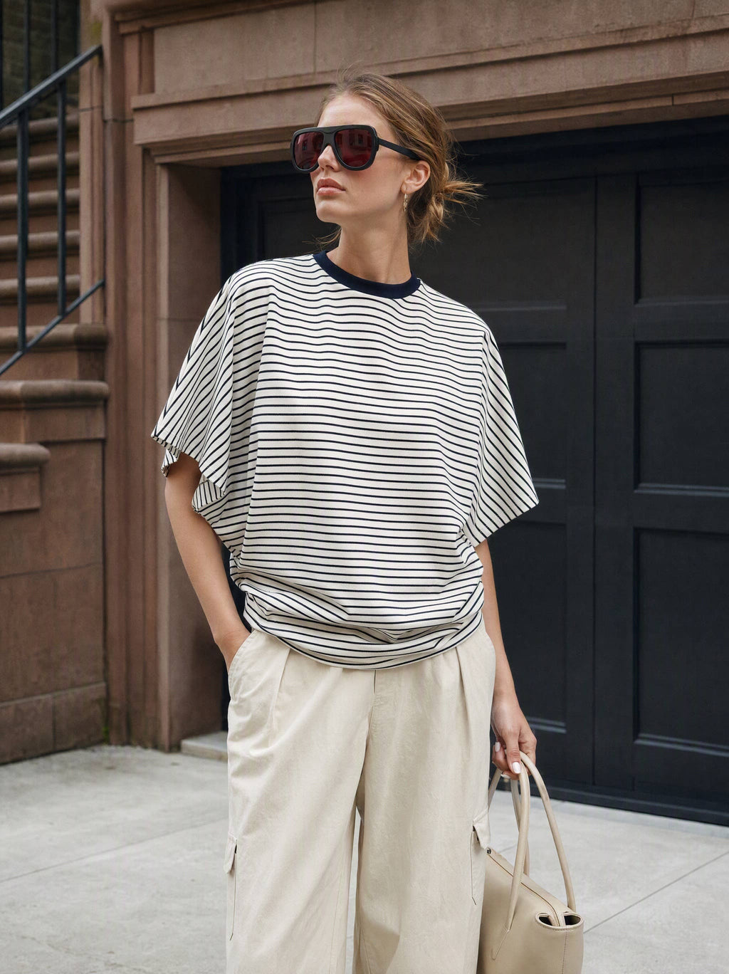Striped T-shirt _ Olive Green Color