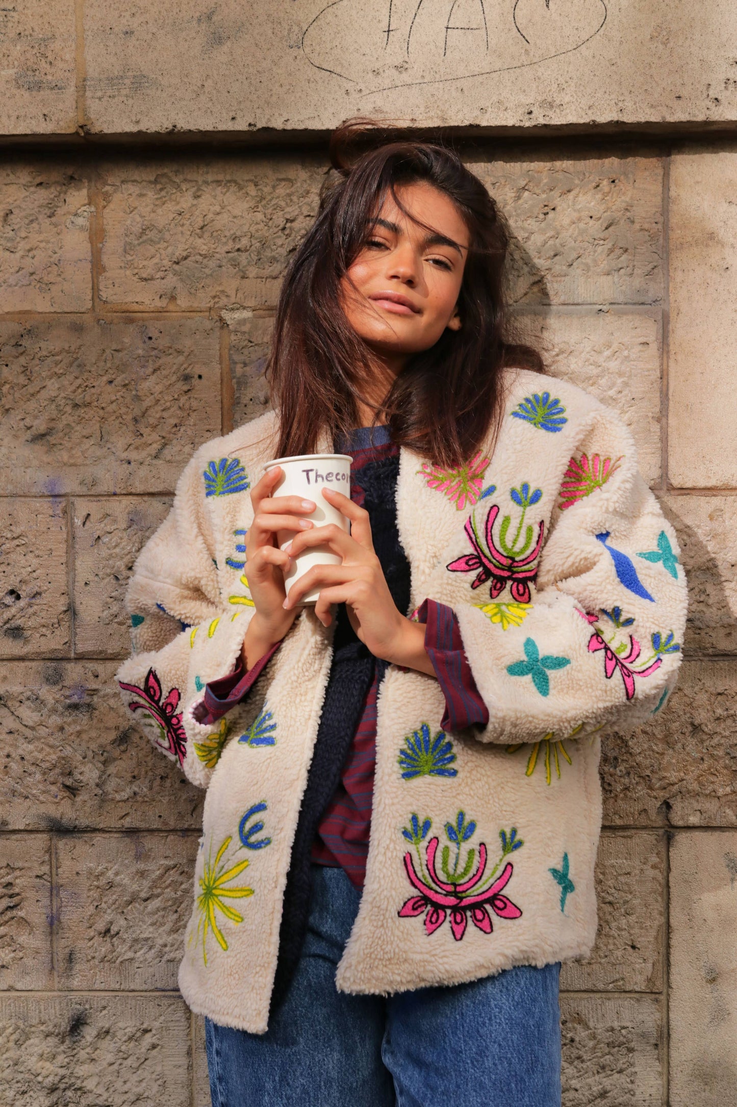 Veste Sherpa Brodée "Bloom"