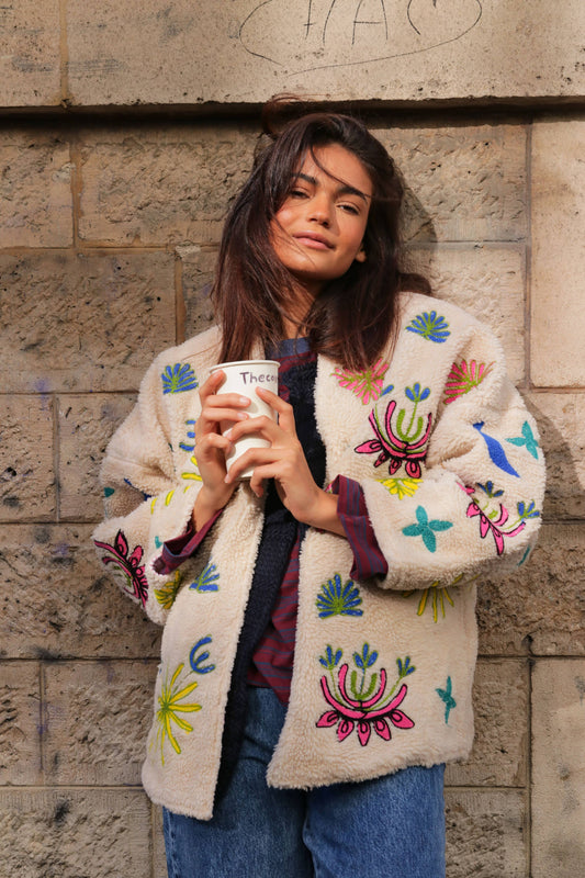 Veste Sherpa Brodée "Bloom"