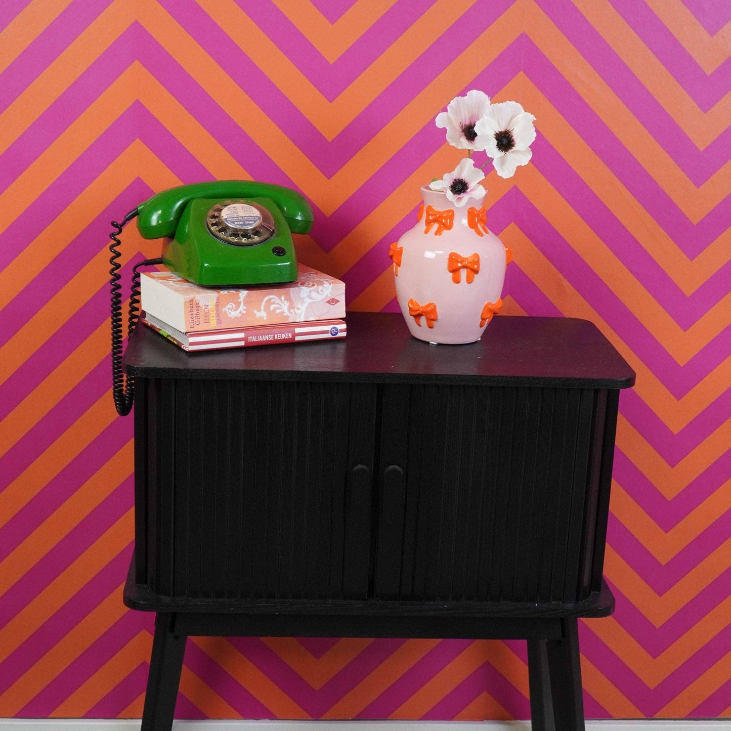 Vase - Flower Vase Ribbons - Pink/Orange - 14x14x19cm