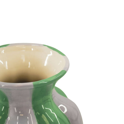 Flower Vase- Pleated Vase-Ceramic- Lilac/ Green- 16,5x16,5x29,5 cm