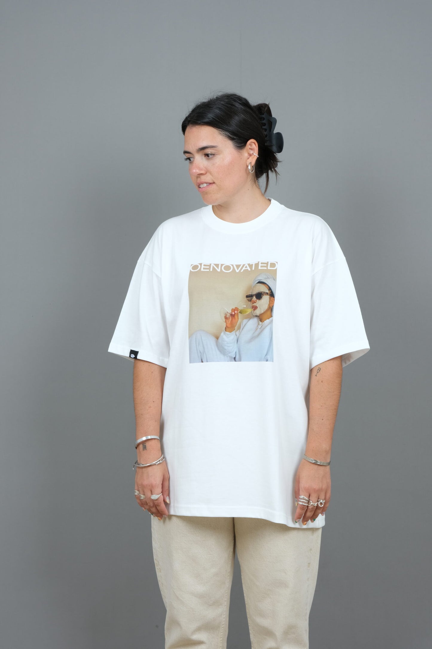 ”Drinking wine, feeling fine” off white T-shirt