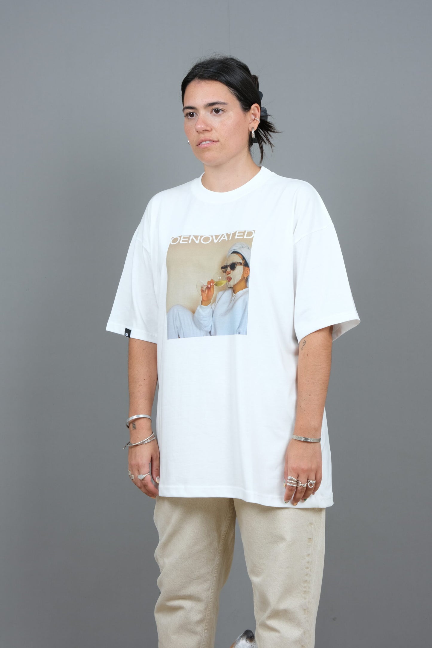 ”Drinking wine, feeling fine” off white T-shirt