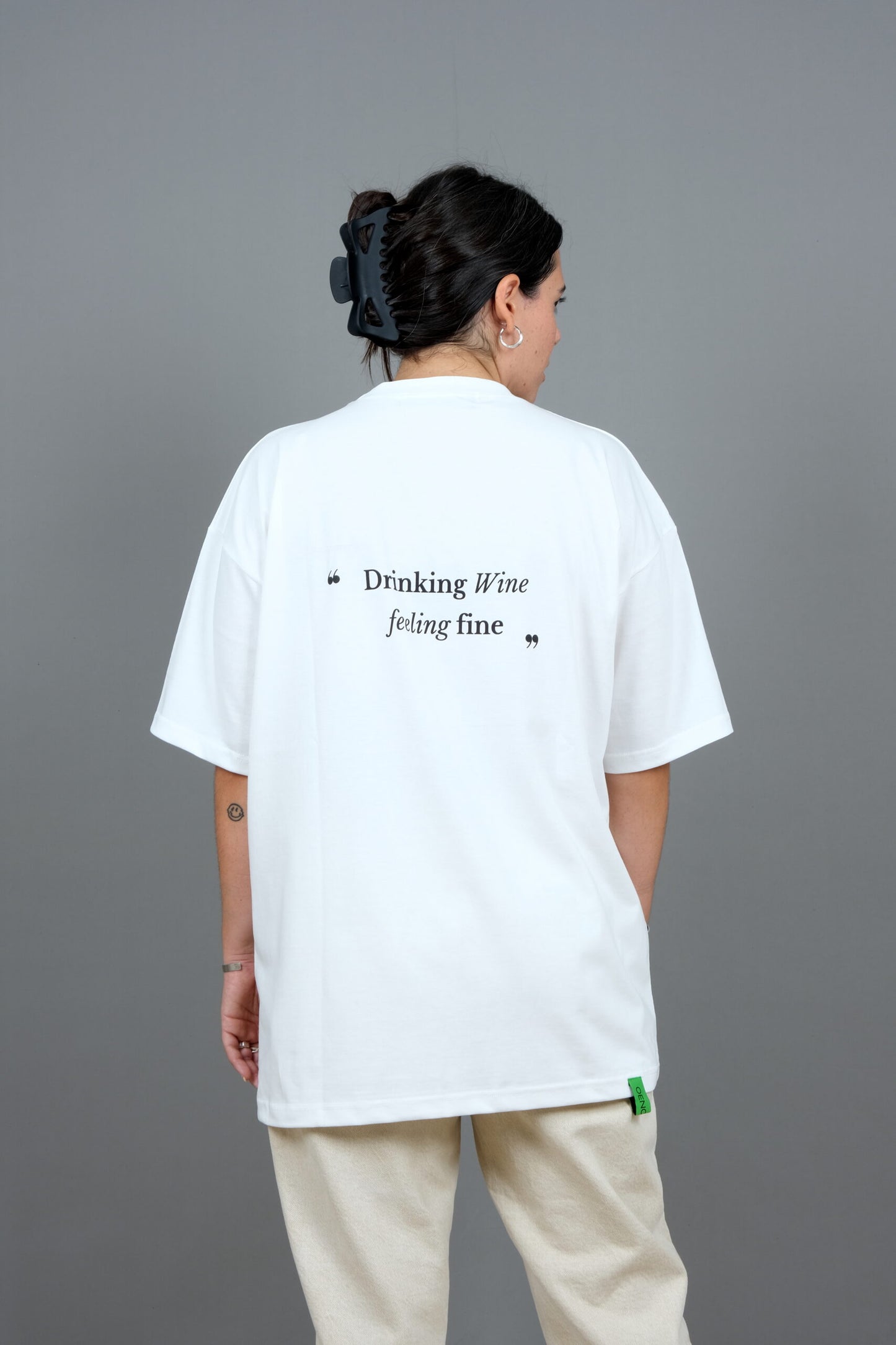 ”Drinking wine, feeling fine” off white T-shirt