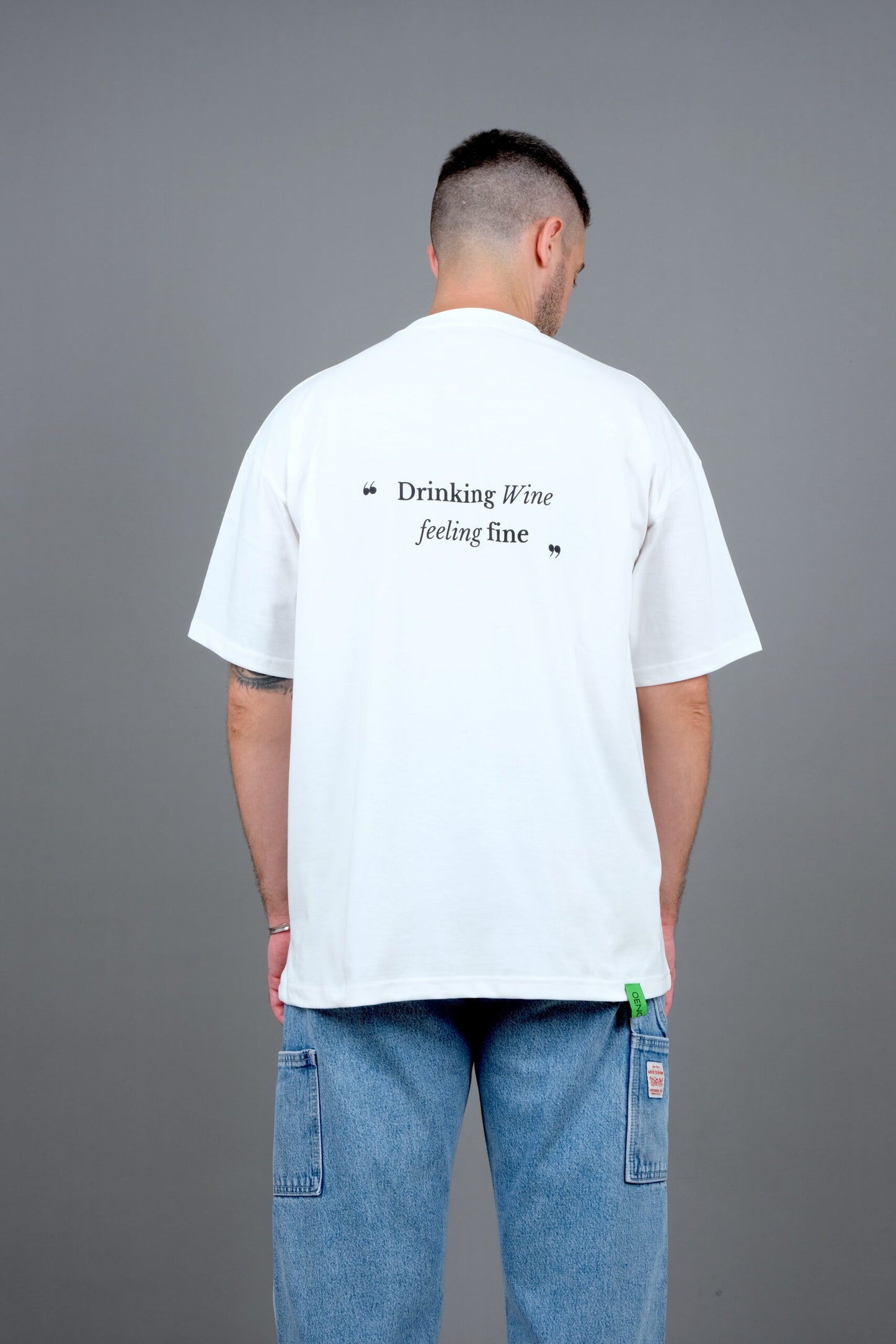 ”Drinking wine, feeling fine” off white T-shirt