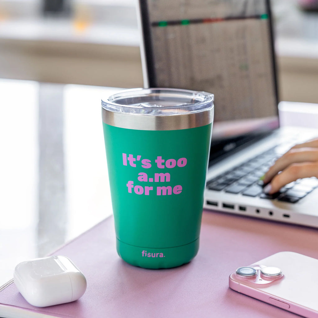 “It's Too AM For Me” Thermos Glass