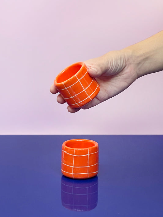 Ceramic - Small Cup | Orange Grid