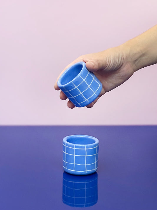 Ceramic - Small Cup | Blue Grid