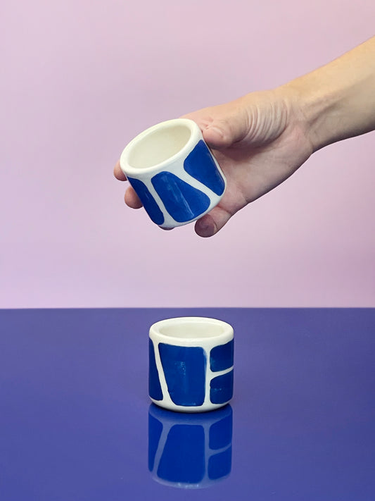 Ceramic - Small Cup | Blue Dark Shapes