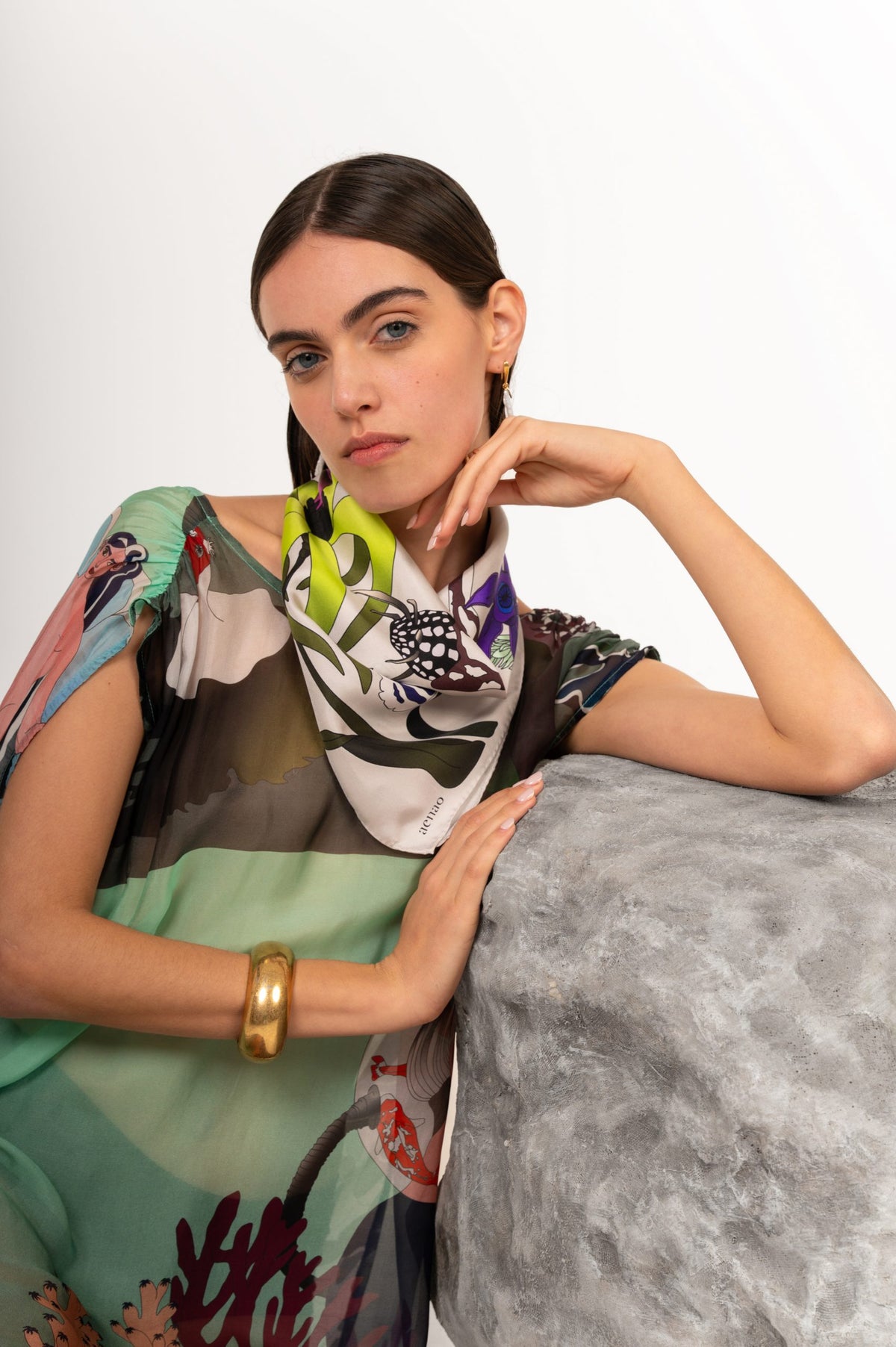 AENAO Silk Scarf | Lily - Beige