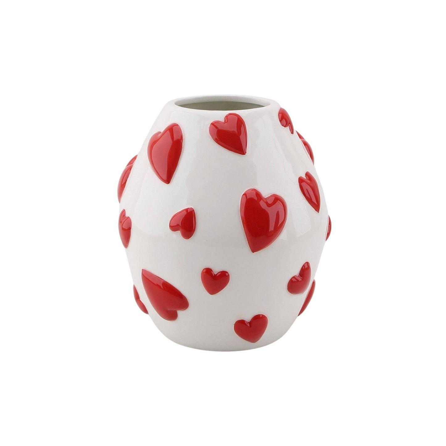 Vase - Flower Vase Hearts -White/Red - 16x16x17,5cm