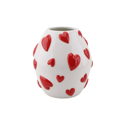 Vase - Flower Vase Hearts -White/Red - 16x16x17,5cm