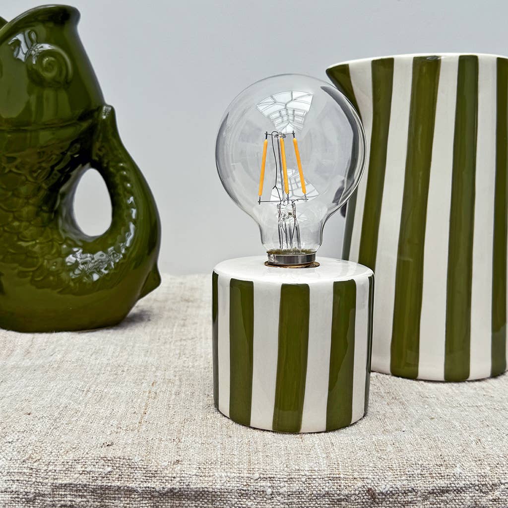 Khaki Stripe LED Decoration with Batteries D8.8 H17.5cm