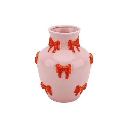 Vase - Flower Vase Ribbons - Pink/Orange - 14x14x19cm