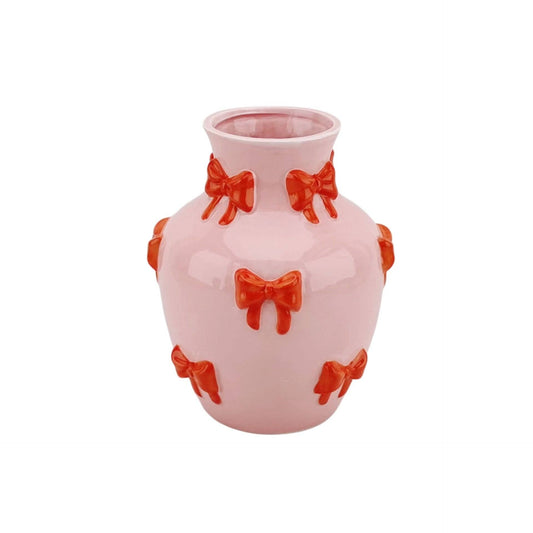 Vase - Flower Vase Ribbons - Pink/Orange - 14x14x19cm