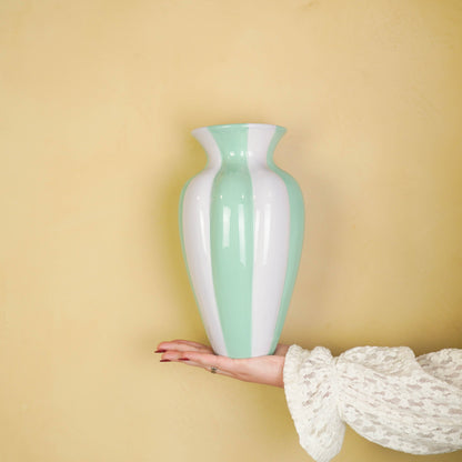 Flower Vase- Pleated Vase-Ceramic- Lilac/ Green- 16,5x16,5x29,5 cm